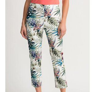 Joseph Ribkoff Leaf Motif Pull on Cropped Pants Sz 8